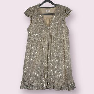 Sequin V-Neck Mini Dress in Champagne